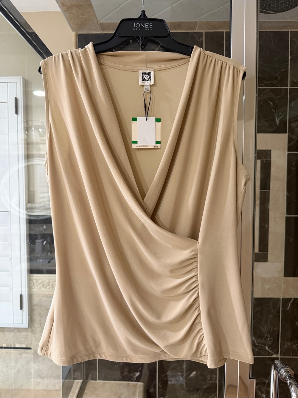 Anne Klein Beige Draped Surplice Sleeveless Top